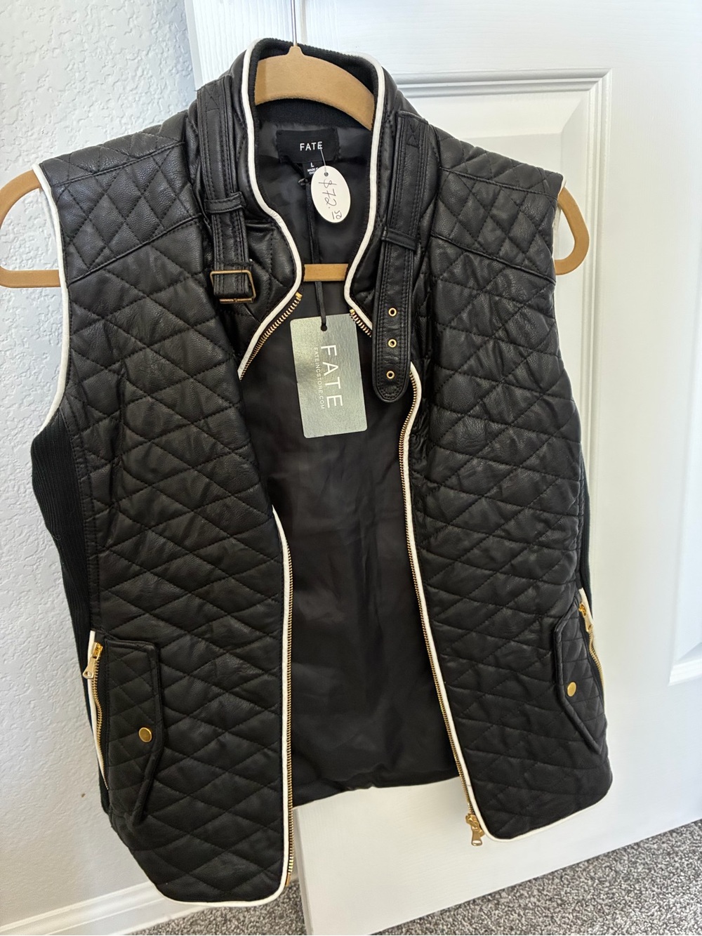 Fate Black Quilted Sleeveless Vest with Gold Accents